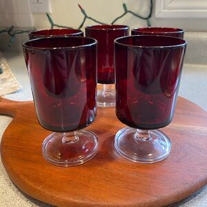 Vintage Luminarc France Ruby Red Wine/water Goblets set of 5